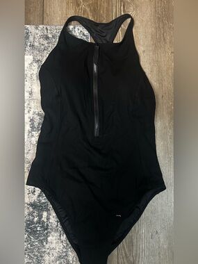 Fabletics Black High-Tide Zip Front One-Piece Swimsuit
